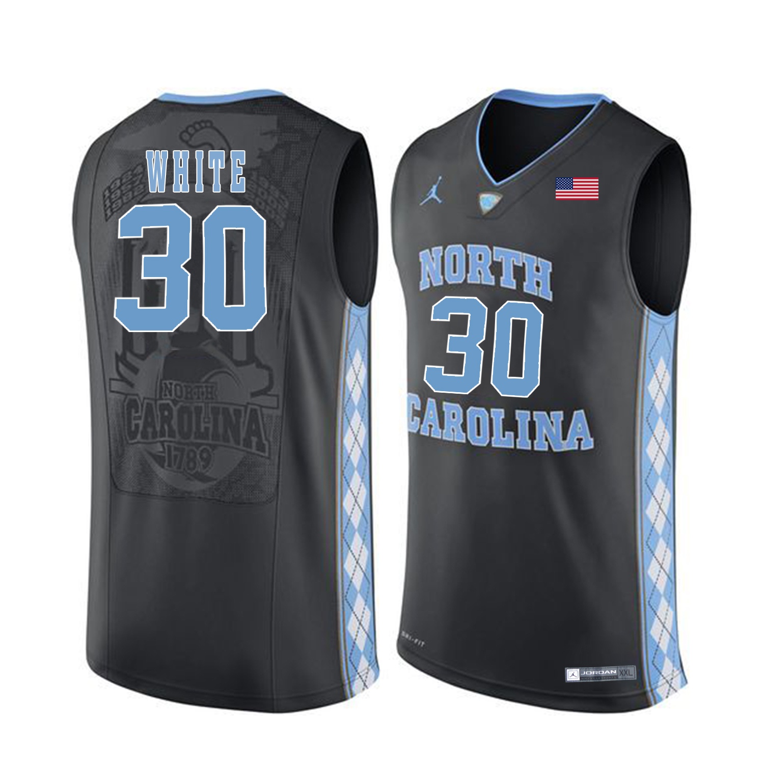 North Carolina Tar Heels 30 Stilman White Black College Basketball Jersey