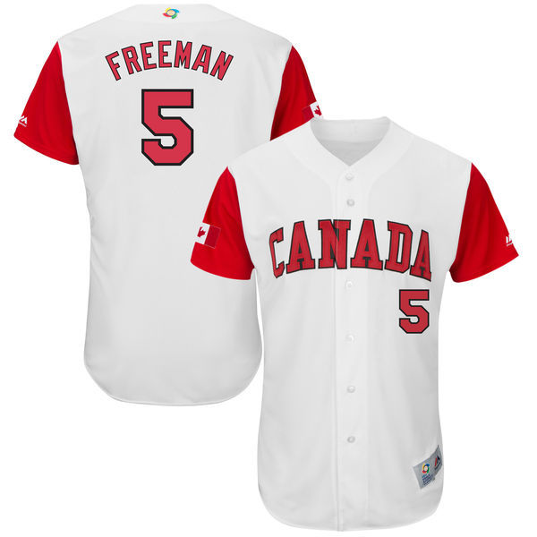 Men's Canada Baseball 5 Freddie Freeman White 2017 World Baseball Classic Jersey