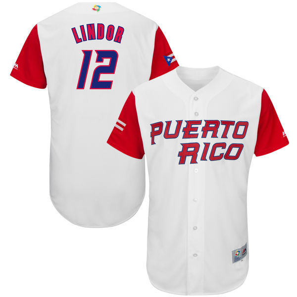 Men's Puerto Rico Baseball 12 Francisco Lindor White 2017 World Baseball Classic Jersey