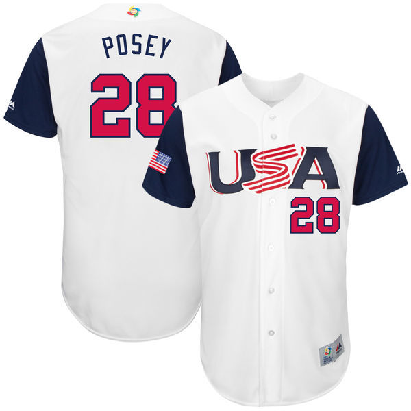 Men's USA Baseball 28 Buster Posey White 2017 World Baseball Classic Jersey