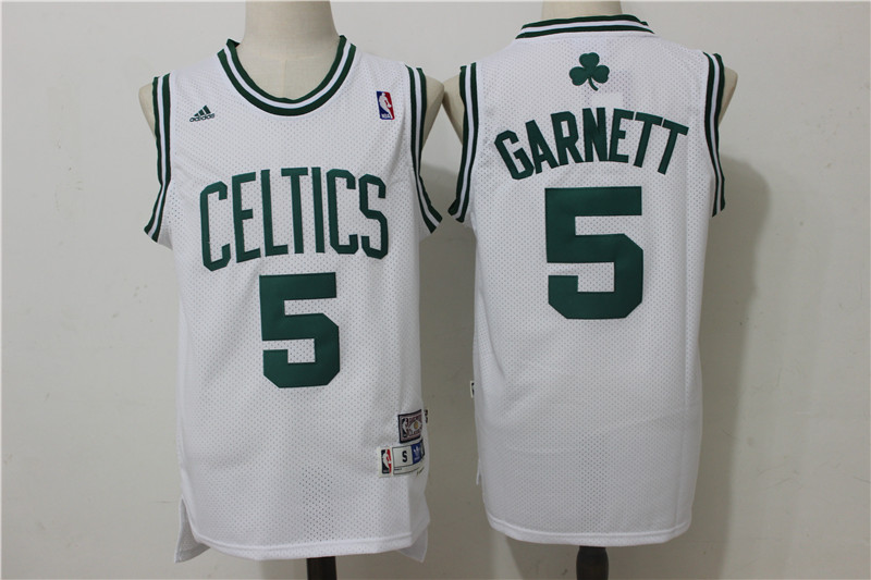 Celtics 5 Kevin Garnett White Hardwood Classics Jersey