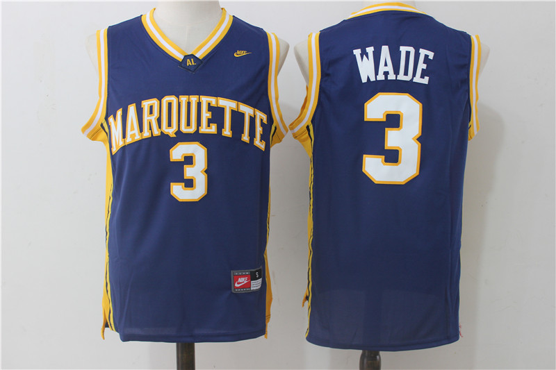 Marquette Golden Eagles 3 Dwayne Wade Navy College Basketball Jersey