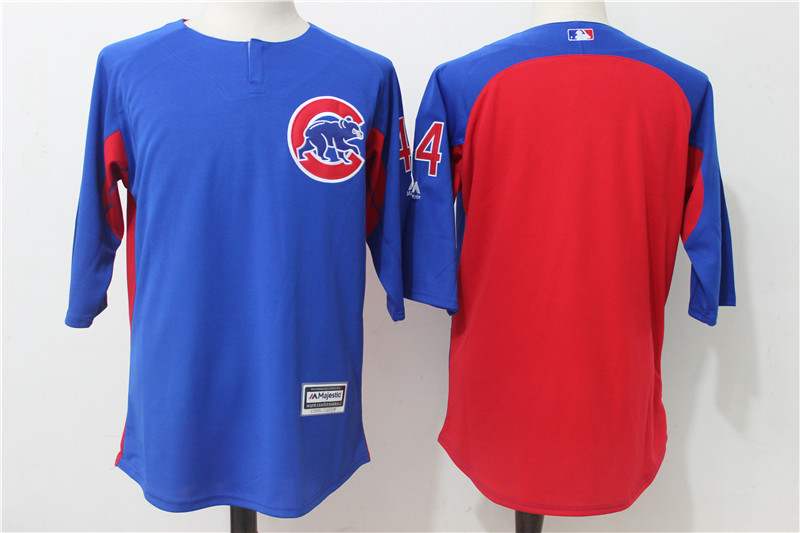 Cubs 44 Anthony Rizzo Blue/Red Authentic Collection On-Field 3/4 Sleeve Batting Practice Jersey