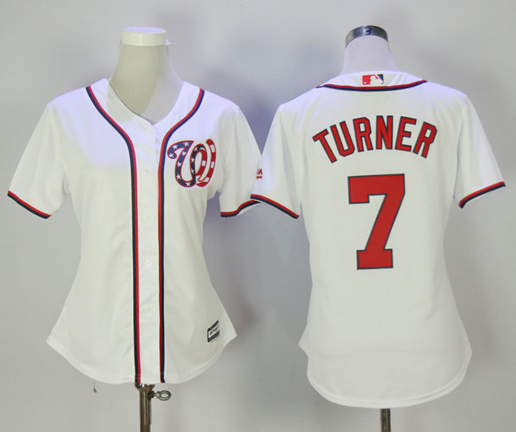 Nationals 7 Trea Turner White Women New Cool Base Jersey