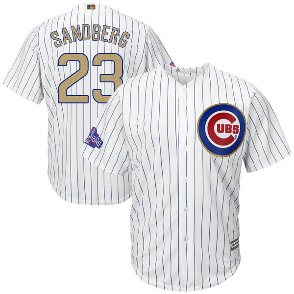Cubs 23 Ryne Sandberg White 2017 Gold Program Cool Base Jersey