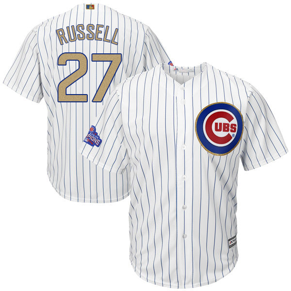 Cubs 27 Addison Russell White 2017 Gold Program Cool Base Jersey