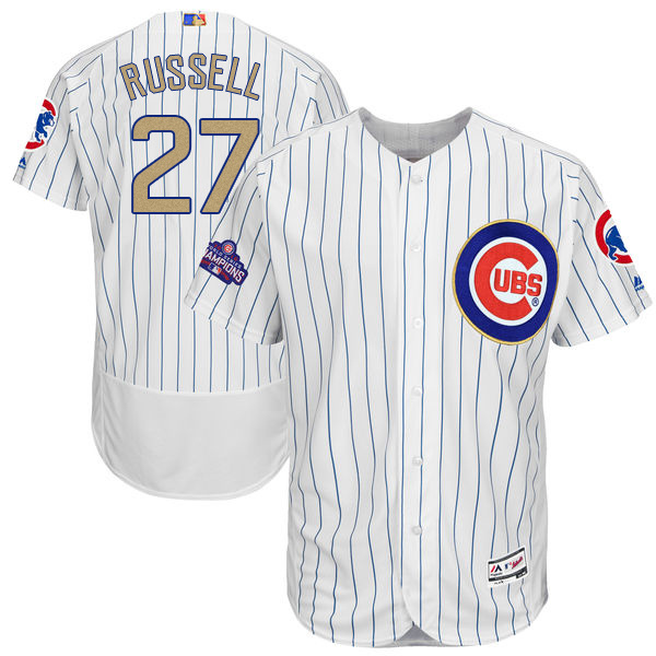 Cubs 27 Addison Russell White 2017 Gold Program Flexbase Jersey