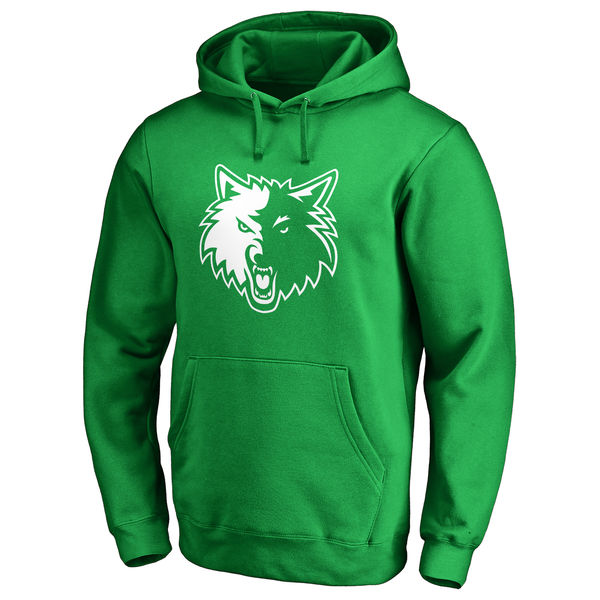Minnesota Timberwolves Fanatics Branded Kelly Green St. Patrick's Day White Logo Pullover Hoodie - Click Image to Close