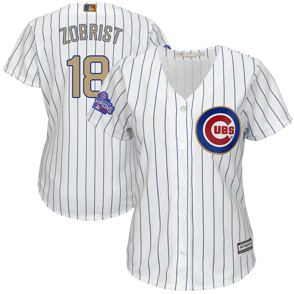 Cubs 18 Ben Zobrist White Women 2017 Gold Program Cool Base Jersey