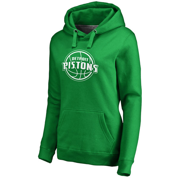 Detroit Pistons Fanatics Branded Women's Kelly Green St. Patrick's Day White Logo Pullover Hoodie - Click Image to Close