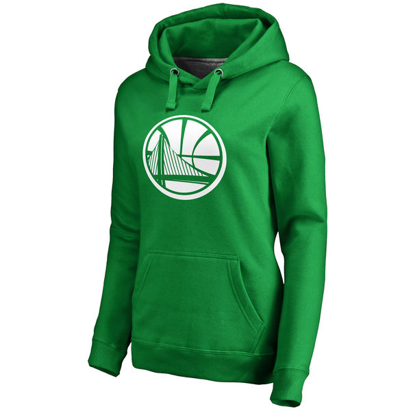 Golden State Warriors Fanatics Branded Women's Kelly Green St. Patrick's Day White Logo Pullover Hoodie - Click Image to Close