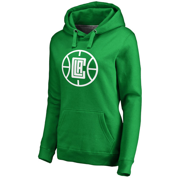 LA Clippers Fanatics Branded Women's Kelly Green St. Patrick's Day White Logo Pullover Hoodie