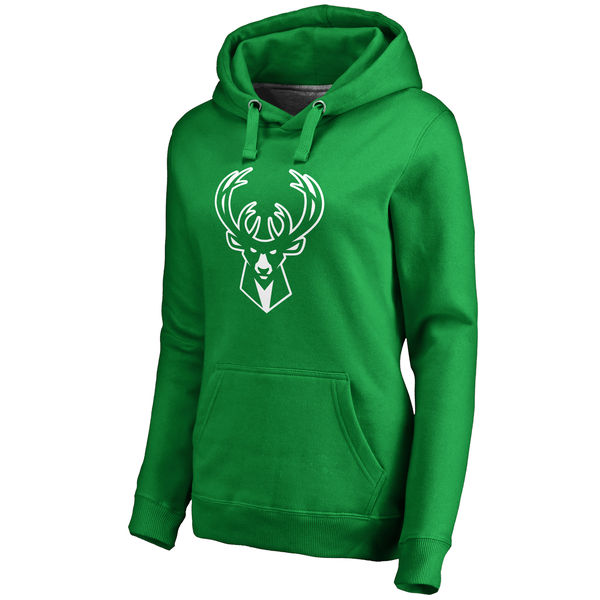 Milwaukee Bucks Fanatics Branded Women's Kelly Green St. Patrick's Day White Logo Pullover Hoodie