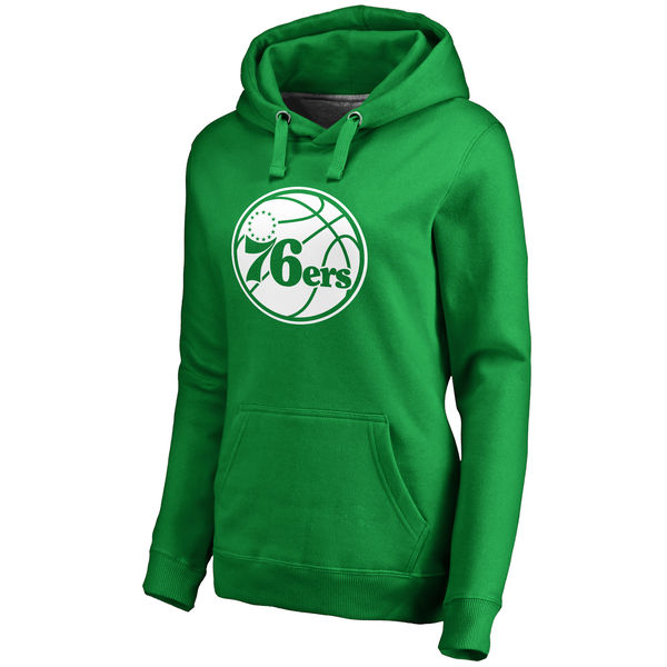 Philadelphia 76ers Fanatics Branded Women's Kelly Green St. Patrick's Day White Logo Pullover Hoodie