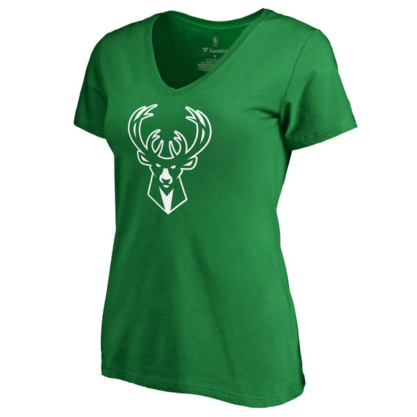 Milwaukee Bucks Fanatics Branded Kelly Green St. Patrick's Day White Logo Women's T-Shirt
