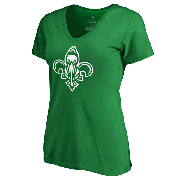 New Orleans Pelicans Fanatics Branded Kelly Green St. Patrick's Day White Logo Women's T-Shirt - Click Image to Close