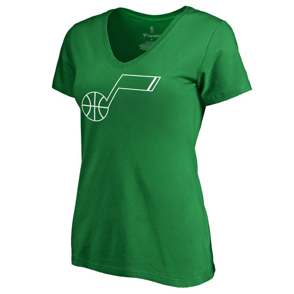 Utah Jazz Fanatics Branded Kelly Green St. Patrick's Day White Logo Women's T-Shirt - Click Image to Close