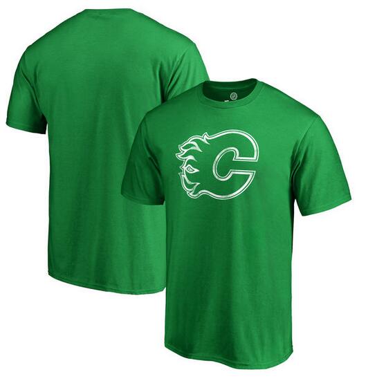 Calgary Flames Fanatics Branded St. Patrick's Day White Logo T-Shirt Kelly Green