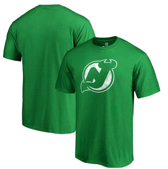 New Jersey Devils Fanatics Branded St. Patrick's Day White Logo T-Shirt Kelly Green