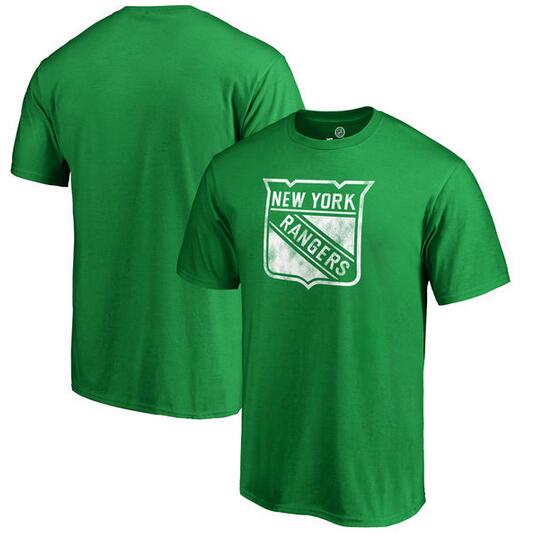New York Rangers Fanatics Branded St. Patrick's Day White Logo T-Shirt Kelly Green