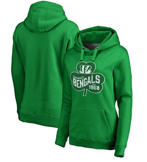 Cincinnati Bengals Pro Line by Fanatics Branded Women's St. Patrick's Day Paddy's Pride Pullover Hoodie Kelly Green - Click Image to Close