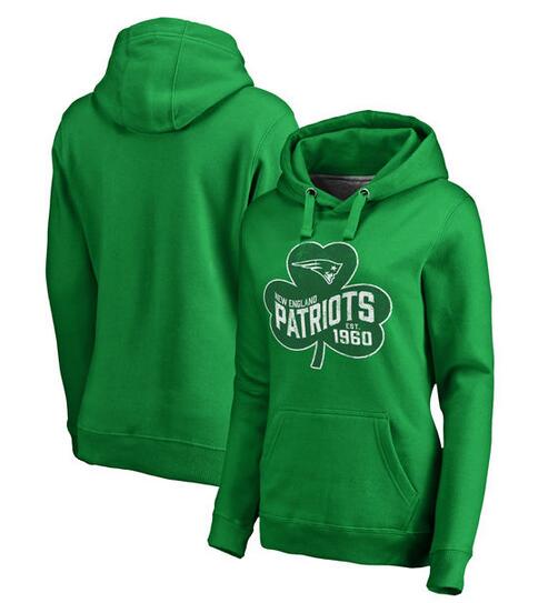 New England Patriots Pro Line by Fanatics Branded Women's St. Patrick's Day Paddy's Pride Pullover Hoodie Kelly Green
