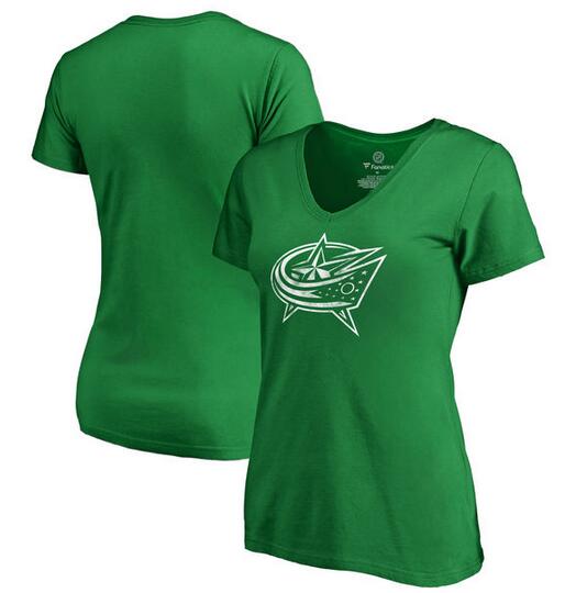 Columbus Blue Jackets Fanatics Branded Women's Plus Sizes St. Patrick's Day White Logo T-Shirt Kelly Green