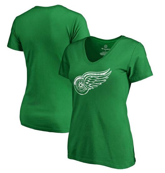 Detroit Red Wings Fanatics Branded Women's St. Patrick's Day White Logo T-Shirt Kelly Green - Click Image to Close