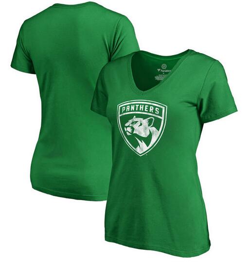 Florida Panthers Fanatics Branded Women's St. Patrick's Day White Logo T-Shirt Kelly Green - Click Image to Close