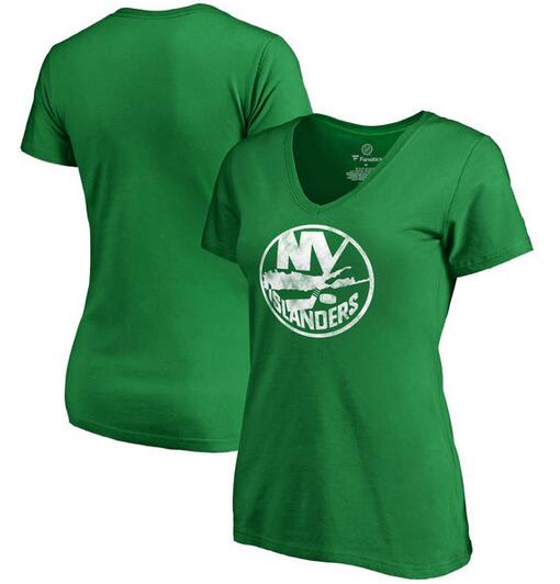 New York Islanders Fanatics Branded Women's Plus Sizes St. Patrick's Day White Logo T-Shirt Kelly Green