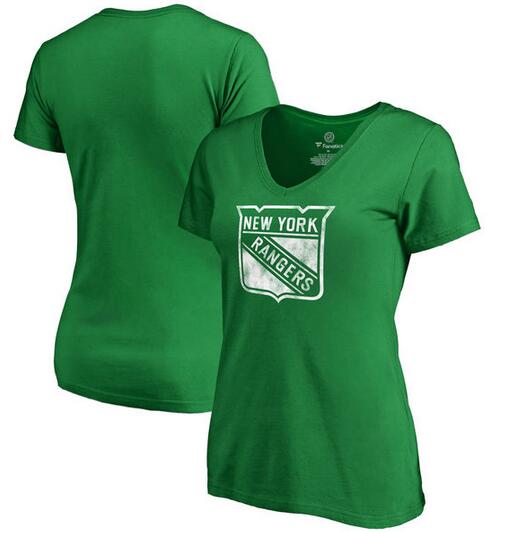New York Rangers Fanatics Branded Women's St. Patrick's Day White Logo T-Shirt Kelly Green