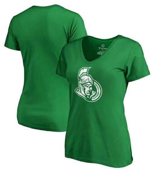 Ottawa Senators Fanatics Branded Women's Plus Sizes St. Patrick's Day White Logo T-Shirt Kelly Green