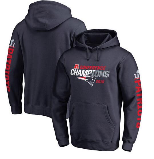 New England Patriots Pro Line by Fanatics Branded 2016 AFC Conference Champions Striped Pullover Hoodie Navy