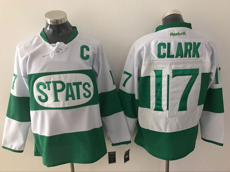 Maple Leafs 17 Wendel Clark White St. Patrick's Day Reebok Jersey - Click Image to Close
