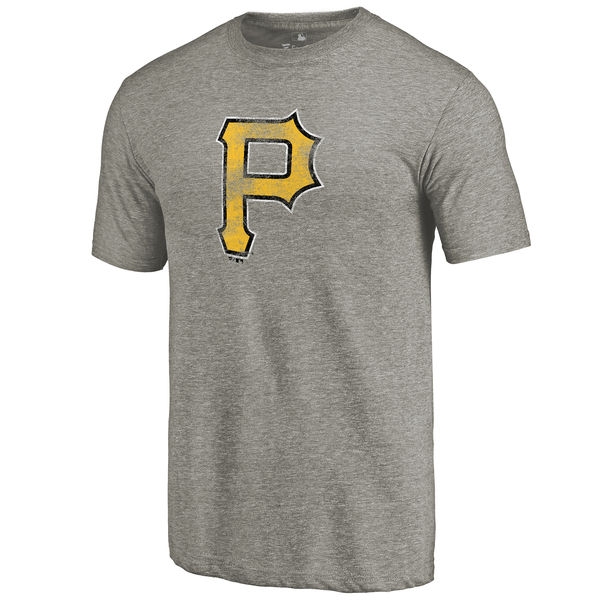 Men's Pittsburgh Pirates Ash Distressed Team Tri Blend T-Shirt - Click Image to Close
