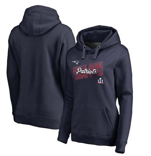 New England Patriots Pro Line by Fanatics Branded Women's Super Bowl LI Champions Pitch Pullover Hoodie Navy