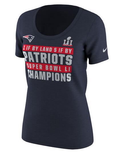 New England Patriots Nike Women's 5 Time Super Bowl Champions Celebration Local Scoop Neck T-Shirt Navy
