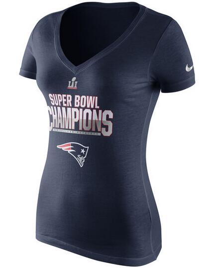 New England Patriots Nike Women's Super Bowl LI Champions Celebration Respect V Neck T-Shirt Navy
