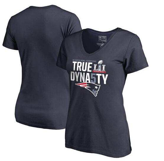 New England Patriots Pro Line by Fanatics Branded Women's 5 Time Super Bowl Champions True Dynasty V Neck T-Shirt Navy