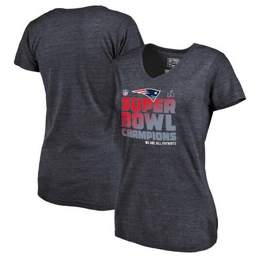 New England Patriots Pro Line by Fanatics Branded Women's Super Bowl LI Champions Trophy Collection Alternate Tri Blend V Neck T-Shirt Navy