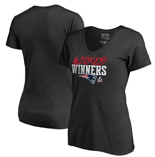 New England Patriots Pro Line by Fanatics Branded Women's Super Bowl LI Champions Winner V Neck T-Shirt Black