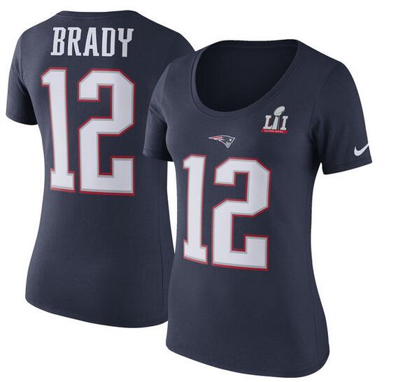 New England Patriots Tom Brady Nike Women's Super Bowl LI Bound Patch Player Pride Name & Number T-Shirt Navy