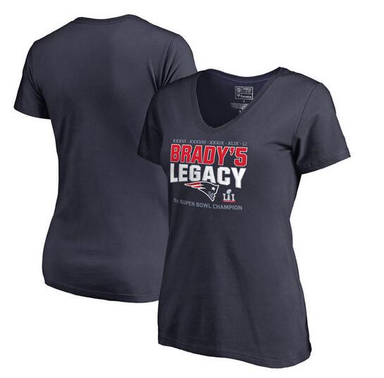 New England Patriots Tom Brady Pro Line by Fanatics Branded Women's 5 Time Super Bowl Champions Legacy V Neck T-Shirt Navy