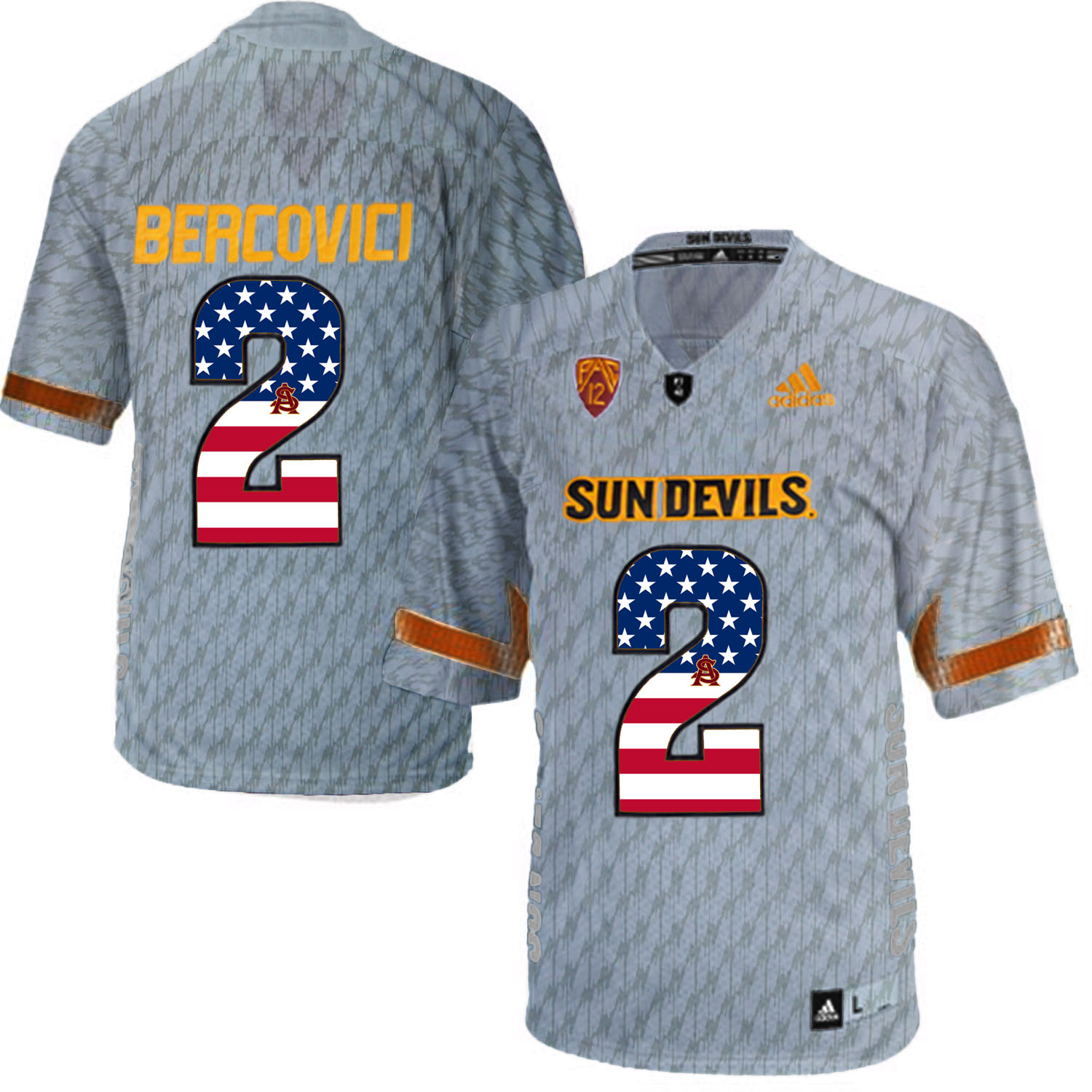 Arizona State Sun Devils 2 Mike Bercovici Gray USA Flag College Football Jersey