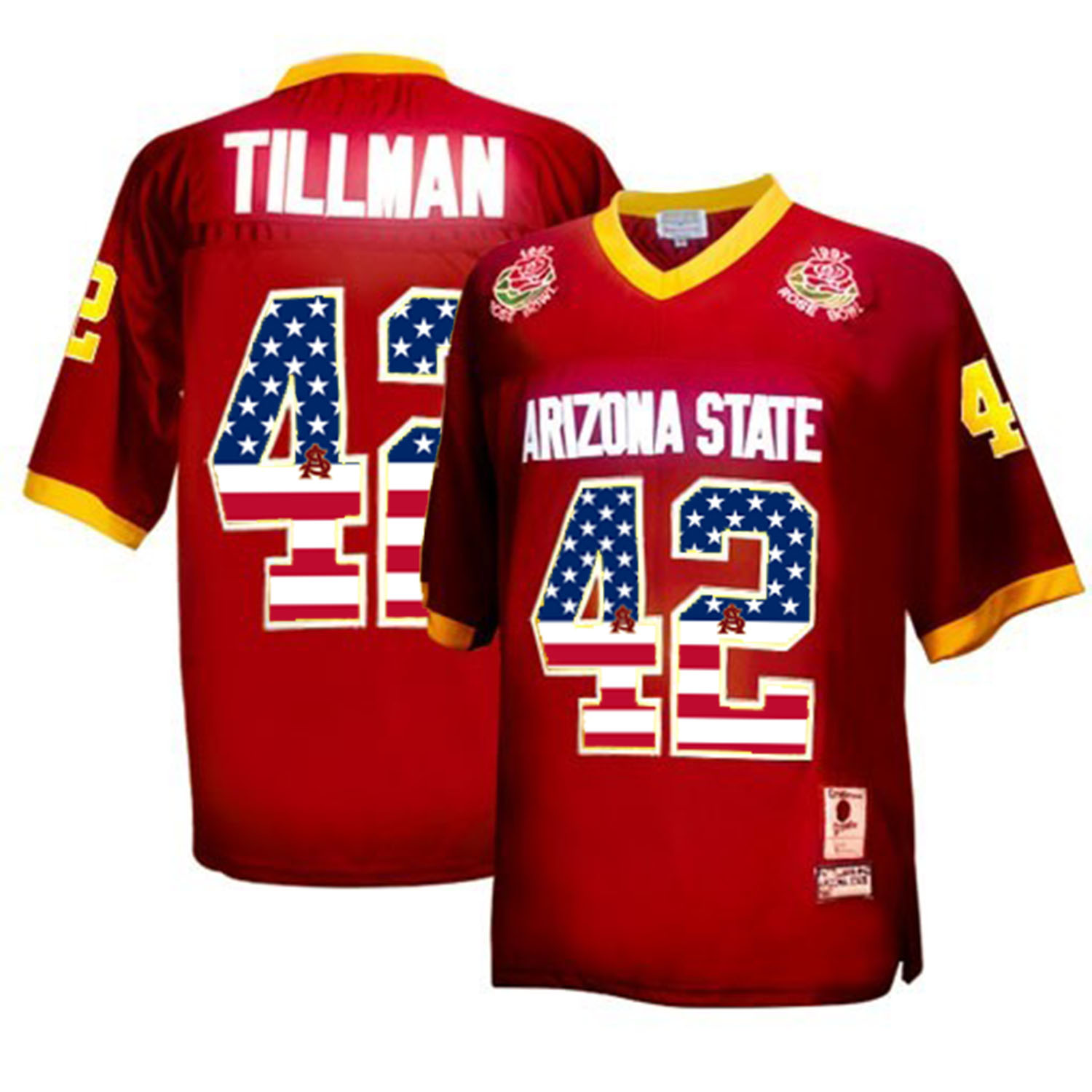 Arizona State Sun Devils 42 Pat Tillman 1997 Rose Bowl USA Flag College Football Throwback Jersey