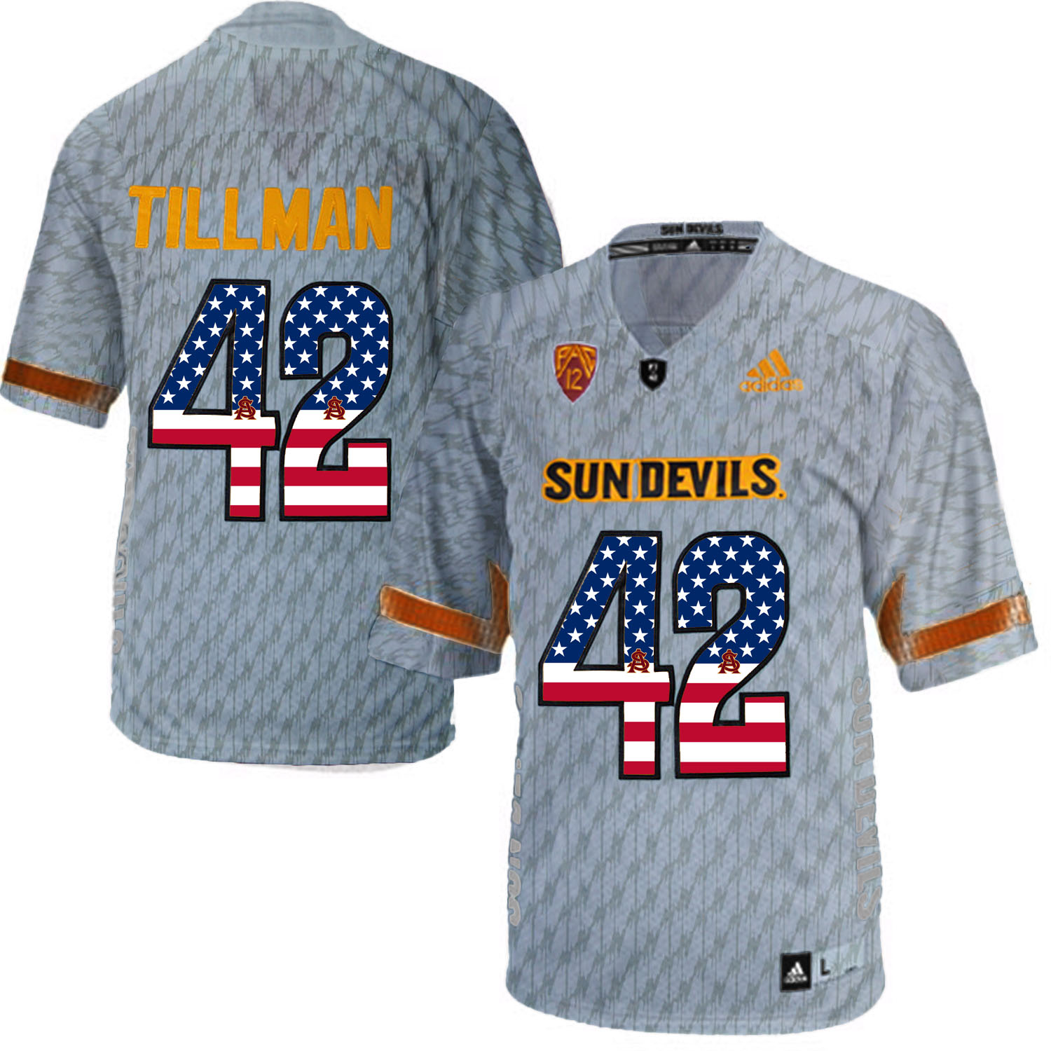 Arizona State Sun Devils 42 Pat Tillman Gray USA Flag College Football Jersey - Click Image to Close