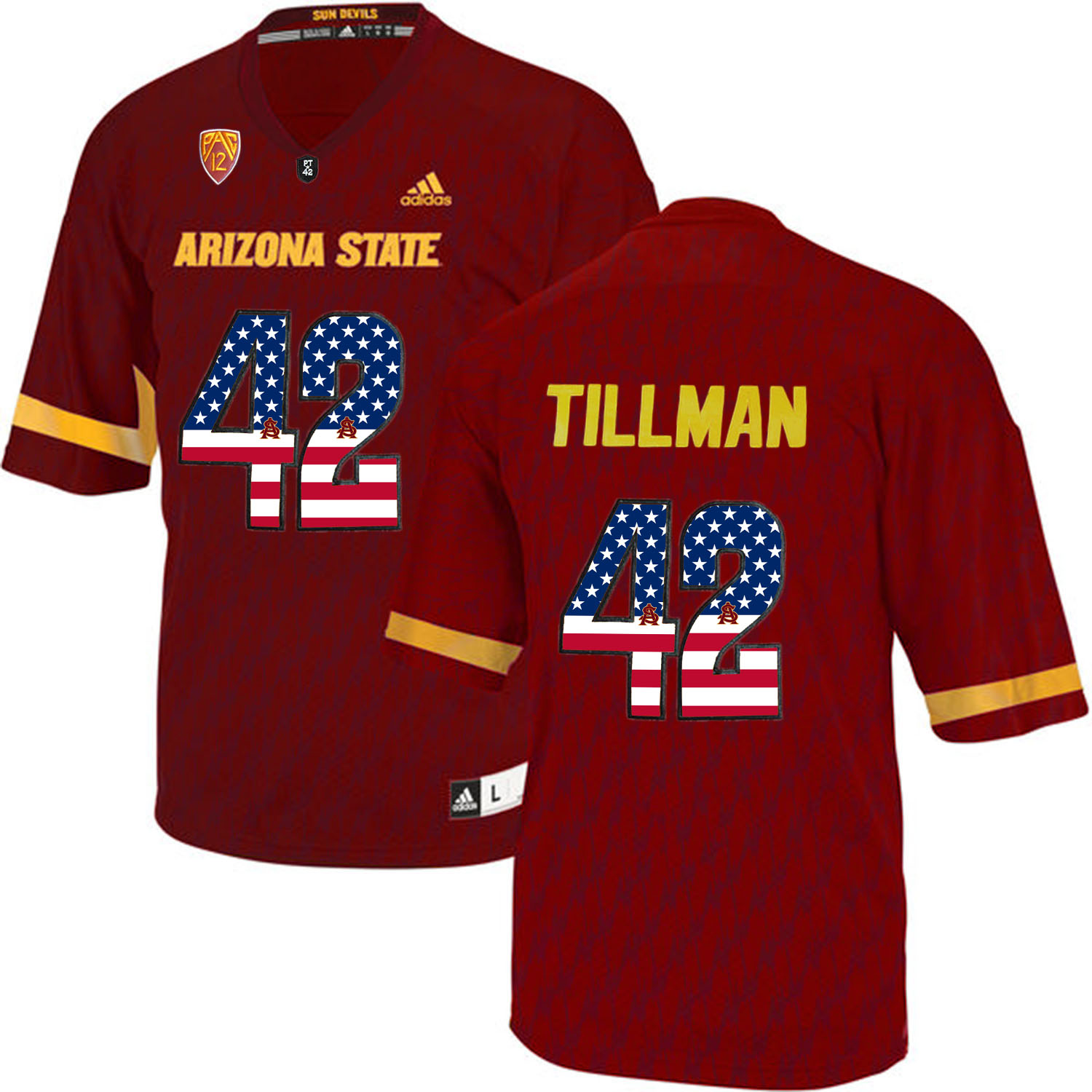 Arizona State Sun Devils 42 Pat Tillman Red USA Flag College Football Jersey - Click Image to Close