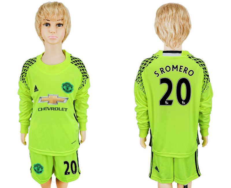 2016-17 Manchester United 20 S.ROMERO Fluorescent Green Youth Goalkeeper Long Sleeve Soccer Jersey