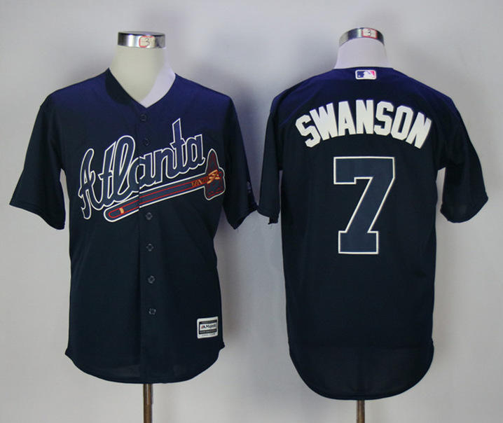 Braves 7 Dansby Swanson Navy Cool Base Jersey