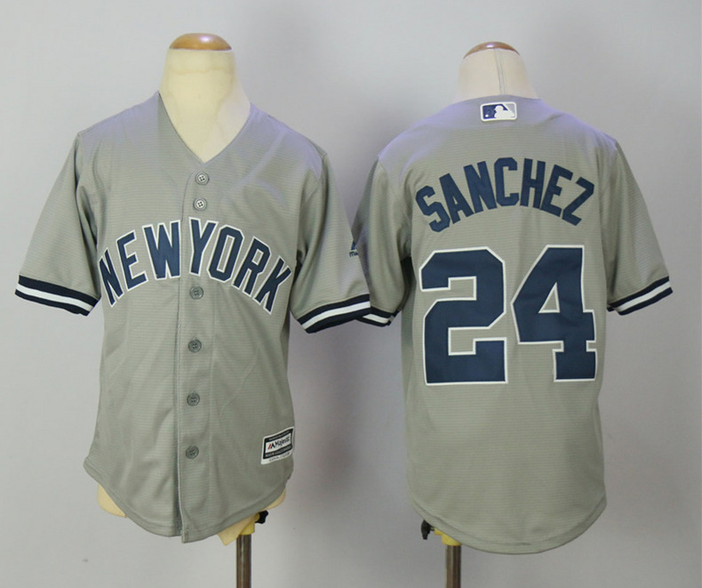 Yankees 24 Gary Sanchez Grey Youth Cool Base Jersey - Click Image to Close
